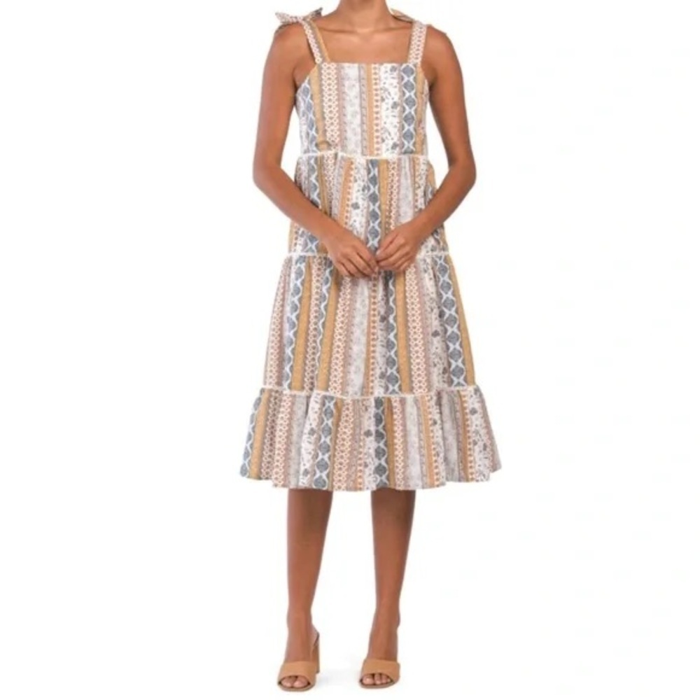 Lucky Brand Boho Tiered Smocked MIDI Dress Size Large